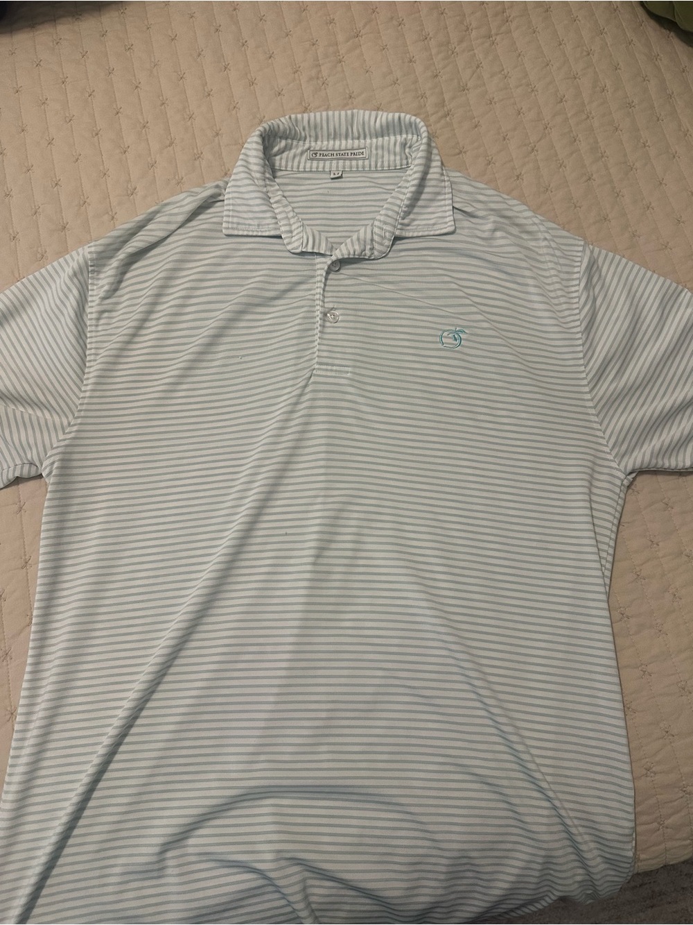 Peach State Pride Light Green & White Stripe Performance Polo